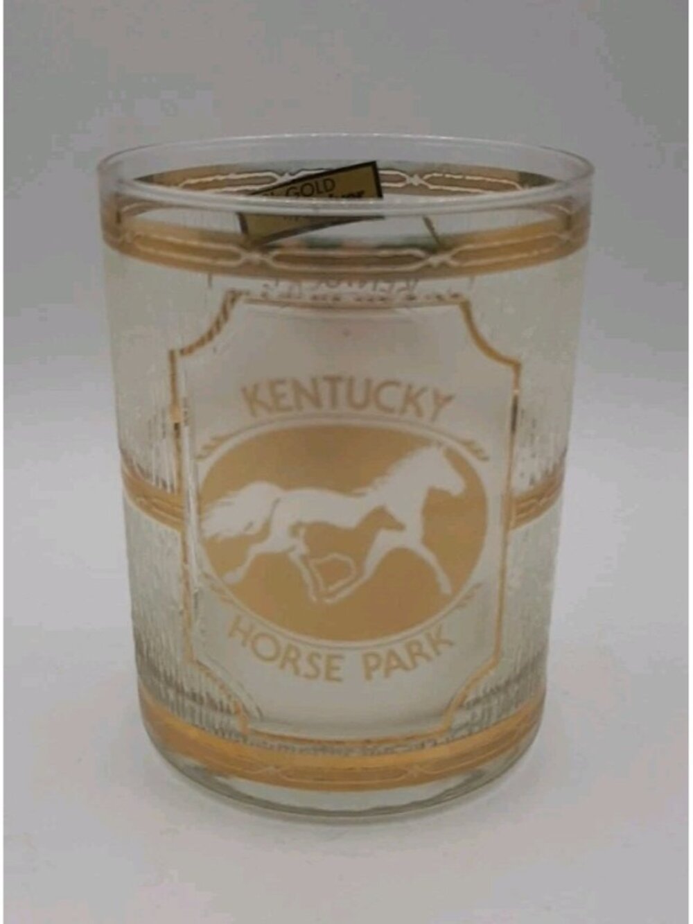 Culver Glassware Kentucky Horse Park Collectible Low Ball Acid Etched 22K Gold